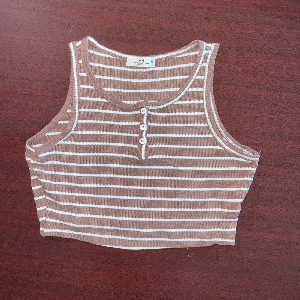 Tan and White Striped Crop Top
